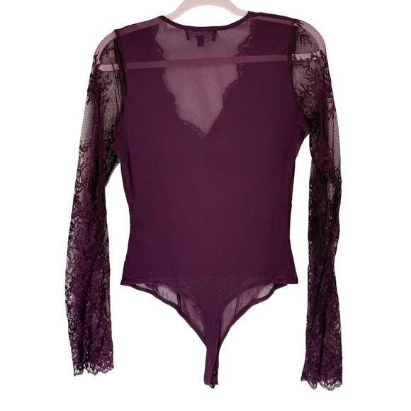 Lulus Burgandy Lace Long Sleeve Deep V-neck Bodycon Bodysuit One Piece Size M - Picture 5 of 10